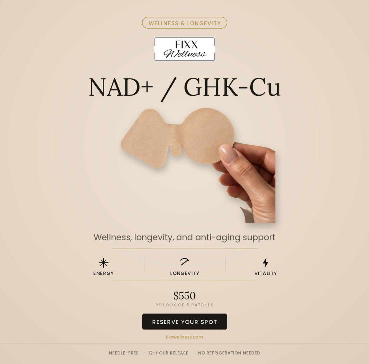 FIXX NAD+ / GHK-Cu Patch — needle-free peptide patch